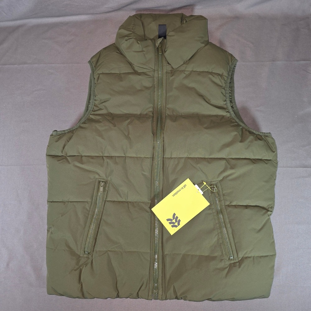 All in Motion Kids XXL 16/18 Puffer Vest Olive Green Insulated Full Zip Pockets